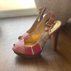 Coach Patchwork Pink Striped Slingback Platform Heels Barbiecore, size 6